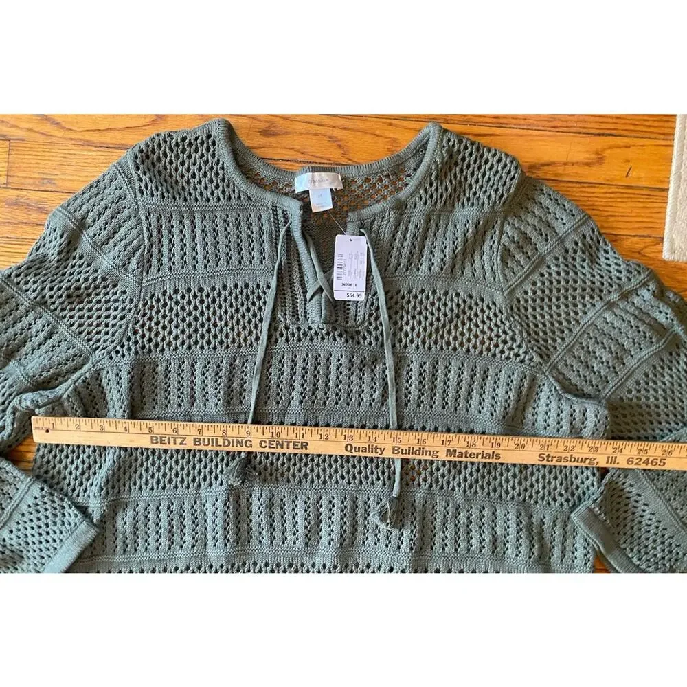 NWT CJ Banks Crochet Knit Sweater Women’s Plus 3X Olive Green $55 - Picture 4 of 10